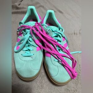 Green and pink adidas gazelles 8.5